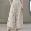 Calça de Algodão com Estampa Floral para Casa, Nova Calça Casual Solta de Verão, Calça de Gaze de Camada Dupla com Bolso Confortável e Respirável para Caminhada