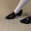 Versão em pele de ovelha~Sapatos de couro com fivela estilo britânico para mulheres, mocassins de calçar com salto grosso, bico fino de salto alto para o dia a dia