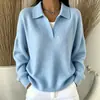 Suéter de punto acanalado con cuello camisero, estilo polo, para Amazon transfronterizo europeo y americano 2026, suéter casual de punto fino, holgado, adelgazante, para primavera y otoño, con cuello en V