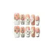 YiheFlor de Gelo com DiamantesAdesivos 3D de Flor Branca para Unhas Tom Rosa Estilo Francês Unhas Postiças Wearable Puramente Feitas à Mão