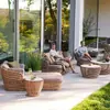 Conjunto de Sofá de Rattan para Lazer ao Ar Livre para Pátio e Jardim, Impermeável e Resistente ao Sol, com Trançado de Rattan para Varanda, Inclui Mesa de Centro