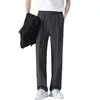 Pantalones de Verano Finos de Seda de Hielo Estilo Coreano Casual para Hombre, Rectos Ajustados, Pantalones Sueltos con Caída Formal Profesionales