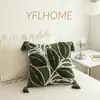 Funda de cojín hecha a mano pintada a mano con borlas para sofá, estilo de casa de campo bohemia nórdica retro, lujo ligero
