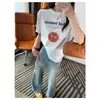 Camiseta Corta de Manga Corta con Estampado de Tomate y Letras, Cuello Redondo, Marca Coreana de Moda para Mujer, Verano 2026, Modelo Súper Caliente, Nicho, Top No Duplicado
