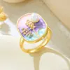 Anillo de Cobre con Flor Pintada en Esmalte y Microincrustación de Esmalte para Mujer, Moda Transfronteriza Europea y Americana, Estilo Nacional, Personalizado, Diseño Abierto Ajustable