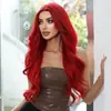 Nuevo Producto de Amazon Peluca Mecánica para Mujer Aquaman Rojo Raya Media Cabello Largo Rizado Estilo Europeo y Americano Cabeza Completa Lista para Entrega