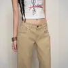 Jeans de Mujer Estilo Americano 2025 Nuevos de Moda Caqui Tiro Bajo Retro Largo Hasta el Suelo Holgados Acampanados