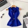 Colete Tricotado Estilo Coreano Estilo Workwear Gola Polo Zíper para Mulheres Verão Slim Fit Sem Mangas Top Externo