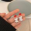Aretes de Oso Amoroso con Gota de Aceite y Aguja de Plata S925, Aretes Dulces y Elegantes de Celebridad de Internet, Aretes Distintivos para Mujer de Corea del Sur