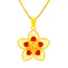 Venta al por mayor, colgante de flor de Bauhinia chapado en oro de 24 quilates y latón simple para mujer, estilo étnico, colgante de oro con arena de Vietnam, colgante con borde cruzado.