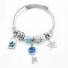 Pulsera de Plata con Dibujo Animado de Cruz de Pan, Completamente Incrustada con Diamantes, con Notas Musicales, Estrella de Cinco Puntas y Cuentas de Corazón para Parejas de Nicho, Venta al por Mayor, Nuevo
