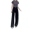 Jeans Negros de Pierna Ancha para Mujer Primavera y Verano Nuevos talla grande Hermana Gordita mm Forma de Pera Cintura Alta Adelgazantes Pantalones Rectos