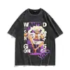 Camiseta Vintage Lavada con Estampado de Anime Nika Forma Gear 5 Luffy, Manga Corta de Algodón