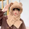 Gorro y Bufanda de Oso Todo en Uno Engrosado Cálido Protección para Orejas Lindo Invierno Versátil Ciclismo Cálido Gorro de Felpa para Niñas