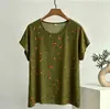 Camiseta sin mangas de algodón y seda para mujer de mediana edad y anciana, top de verano para madres, fino algodón artificial, jersey floral de talla grande