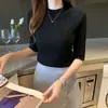 Suéter de Tricô Slim Fit com Manga Média para Mulheres, Coleção Nova Primavera e Outono 2025, Suéter Preto para Usar em Camadas, Top de Manga Curta