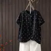 Camiseta de Manga Corta con Estampado de Lunares y Diseño Patchwork, Estilo Nuevo de Verano para Mujer, Tops Casuales Holgados de Talla Grande que Reducen la Edad, Venta al por Mayor