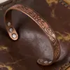 Conjunto de Pulseira e Anel Magnéticos Mais Vendidos Transfronteiriços, Pulseira Magnética com Design de Flor, Joia Unissex Estilo Retrô Escovado de Cobre Vermelho Antigo