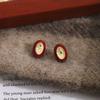 Aretes Ovalados de Frijol Rojo Ancola Plateado Otoño e Invierno Vintage de Alta Gama Lujo Ligero Simple Moda Elegantes