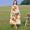 Vestido de Algodão Seda de Alta Qualidade com Alças Feminino Verão Novo Estilo Roupa Externa Saia Jovem de Praia Elegante Cobrindo a Barriga Saia Longa