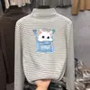 Ropa interior térmica de felpa cepillada para niñas Otoño Invierno 2026 Nuevo estilo Camiseta de rayas para niños Ropa interior Camiseta de manga larga para niños Talla mediana y grande