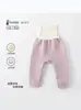 Calça de Algodão Acolchoada de Cintura Alta para Proteção da Barriga de Bebê para Outono e Inverno, Calça de Algodão Quente de Três Camadas para Recém-Nascidos Meninos e Meninas