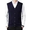 Cárdigan de lana pura para hombre de otoño e invierno, chaleco de lana tejido cálido de talla grande, chaleco de lana de cuello en V de alta gama para hombre