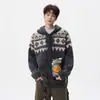 Tejido con capucha Fair Isle Pesado Americano para Hombre y Mujer, Chaqueta de Invierno Pesada Estilo Perezoso para Pareja, Tejido Jacquard de Marca de Moda
