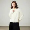 Cardigan Suéter de Tricô Osmanthus Lã Branca Estilo Old Money para Mulheres, Casaco para Início de Outono, Nova Moda Feminina 2026
