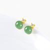 Espinafre verde natural material antigo jade Hetian jaspe 6mm brincos de contas redondas produtos genuínos femininos S925 brincos de jade de prata