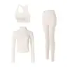 Conjunto de Ropa de Yoga para Mujer con Cuello Alto, Cremallera, Chaqueta de Secado Rápido, Pantalones de Dos Piezas Falsos, Conjunto de Ropa Deportiva para Fitness, Running, Pilates, Entrenamiento