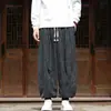 Novas calças masculinas de estilo chinês com listras texturizadas em formato de lanterna, cintura elástica com cordão e corte afunilado estilo harém, estilo chinês retrô, calças masculinas plus size