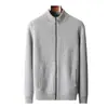 Otoño Invierno Nuevo Grueso Pesado 100% Lana Cárdigan para Hombre Cuello Alto Cremallera con Bolsillos Prendas de Punto Suelto Suéter Moderno