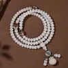 Venta al por mayor de fábrica Pulsera Simple de Raíz de Bodhi de Jade Blanco Cuentas de Manzana 108 Cuentas Cuentas del Rosario Pulsera para Hombres y Mujeres