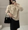 Diseño Estilo Coreano Sentido del Diseño Encaje Lazo Suéter de Encaje para Mujer Moda Otoño e Invierno Versátil Color Sólido Cuello Redondo Suéter Chaqueta
