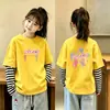 Camiseta de Manga Longa para Meninas, Novo Estilo Outono 2026, Camiseta Básica Casual Duas em Uma Infantil, Top 100% Algodão para Bebês Meninas