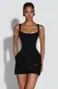 Moda Europeia e Americana Transfronteiriça Novo Estilo Vestido Bodycon Sexy Sem Mangas com Amarração na Cintura Patchwork de Lantejoulas Vestido Mini de Festa