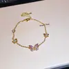 Galáxia Névoa Roxa~Pulseira com Pingente de Flor de Zircônia Gota d'Água Estilo Minimalista Coreano Ins Pulseira Joia de Luxo Leve de Alta Qualidade