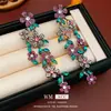 Brincos de Flor com Franjas e Cravejados de Diamante Vintage, Toque de Luxo Leve e Alto Padrão, Brincos de Design Único e Exquisito