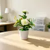 Suministro Directo Transfronterizo Tres Rosas con Libélula Mimbre Imitación Tejido Maceta Decoración de Escritorio para el Hogar Flor Artificial de Plástico Bonsái Pequeño