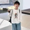 Camiseta de manga larga de algodón puro para niños, para primavera y otoño, camiseta interior para niños, top elegante con estampado de dibujos animados para niños mayores