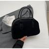 Bolsa de Mão Transfronteiriça Feminina Grande Capacidade Maillard Bolsa Bowling Nicho Retro Boston Couro de Veado Bolsa Almofada de Lã