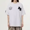 Camiseta Gris Bordada con Letra T Estilo High Street Americano para Hombres y Mujeres Marca Tendencia Nacional Verano Nuevo Holgado Estilo Pareja Manga Corta