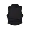 Camiseta Chaleco Sin Mangas Sexy Caliente para Mujer con Cuello Alto y Diseño Plisado Verano Delgado Corto