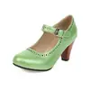 Nuevos Zapatos de Tacón Medio con Hebilla y Punta Redonda Brogue Retro Mary Jane de Tacón Grueso Estilo Hada para Primavera y Otoño de Comercio Exterior