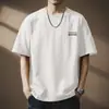 Camiseta de Manga Curta Lavada com Enzimas Estilo Retro Americano de Alta Qualidade para Homens no Verão Algodão Bordada com Letras Meia-Manga Solta para Homens