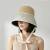 Sombrero de Sol de Ala Ancha para Mujer, Sombrero de Paja Transpirable de Verano para Viajes al Aire Libre, Sombrero con Lazo para Viajar