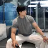 ASCLO&QIAO Camiseta de Tricô Estilo Casual Coreano Minimalista Masculina Verão Fina Solta Gola Redonda Manga Curta
