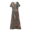 Gran cantidad y excelente precio Verano 2020 vestido estampado de Seda de Hielo para mujer vestido de manga corta de longitud media para mujeres de mediana edad y mayores