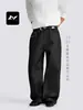 Jeans Preto de Barra Reta Raw Denim Estilo Americano Fengmei para Homens e Mulheres, Simples, Retrô, Rígido, Resistente à Cor, Emagrecedor, Solto, Calça Casual